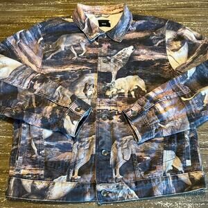 BDG Denim Trucker Jacket Wolf Print Outdoor Graphic Men’s Size XL